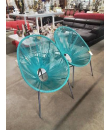 FAUTEUIL DE JARDIN PIÈTEMENT MÉTAL GRIS ASSISE FILAIRE BLEU 