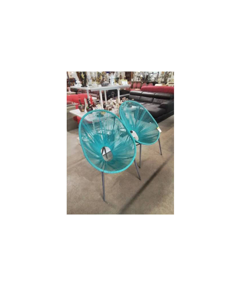 FAUTEUIL DE JARDIN PIÈTEMENT MÉTAL GRIS ASSISE FILAIRE BLEU 