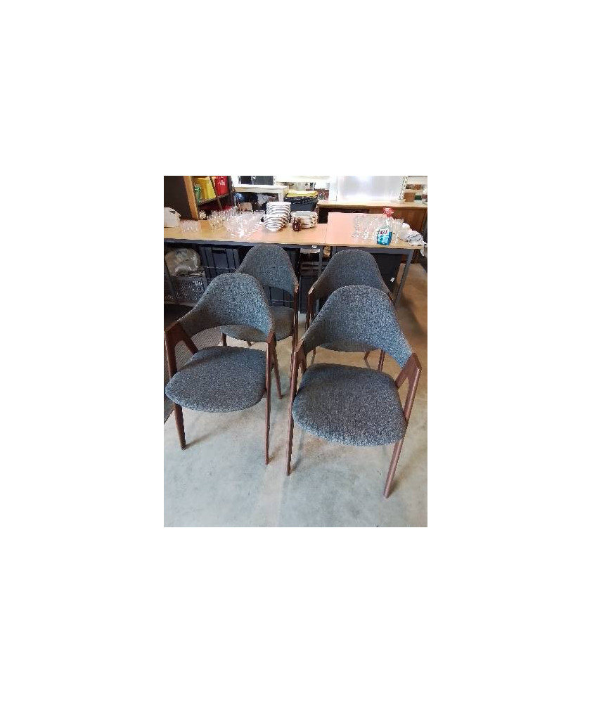 6 CHAISES PIÈTEMENT MÉTAL IMITATION BOIS ASSISE ET DOSSIER TISSU GRIS