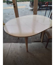 TABLE RONDE A RALLONGES PAPILLON BOIS ECRU 100X75CM 