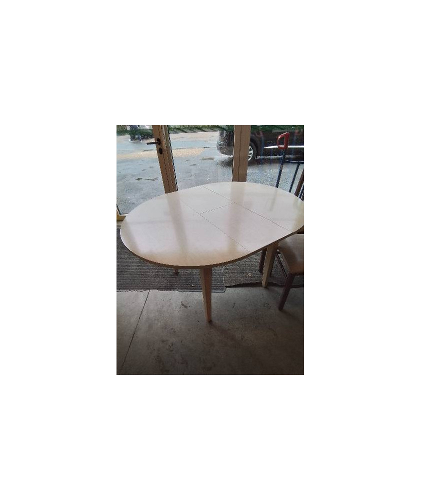 TABLE RONDE A RALLONGES PAPILLON BOIS ECRU 100X75CM 