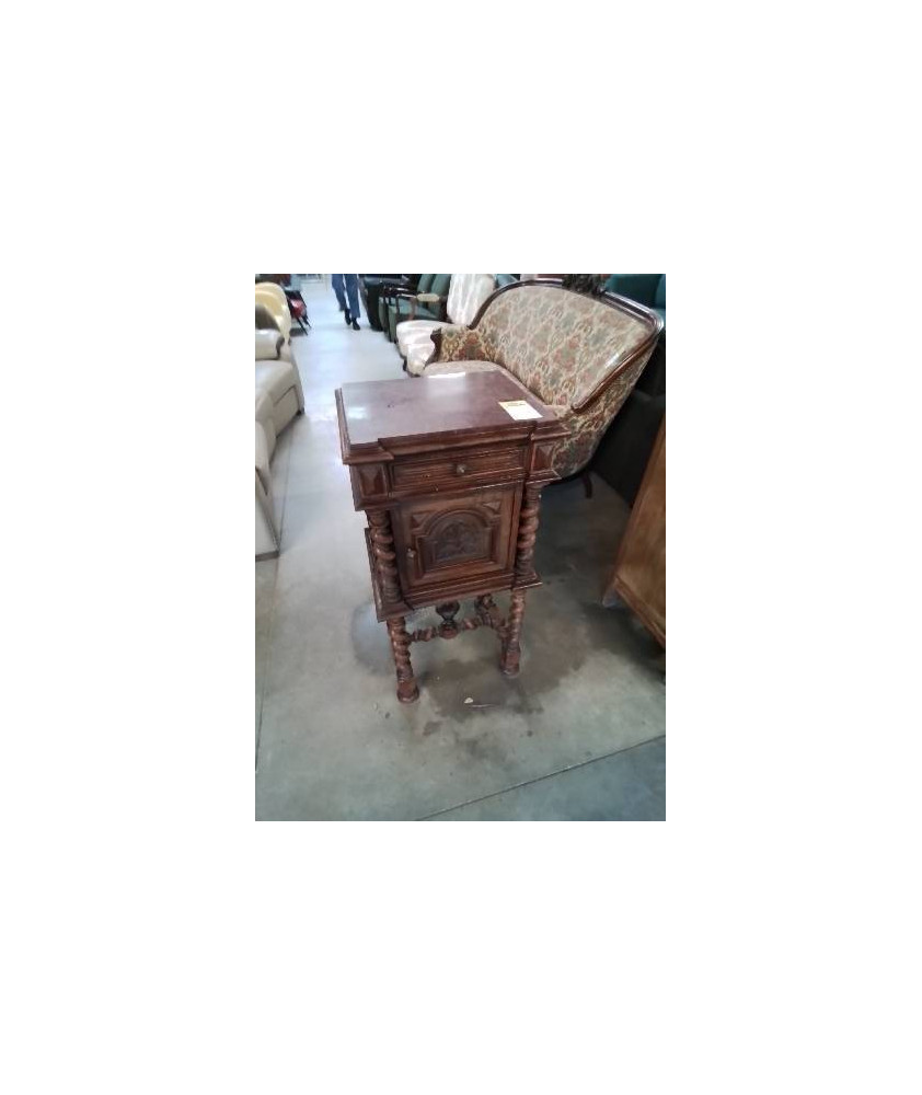 CHEVET A COLONNES TORSADÉS 1 PORTE 1 TIROIR DESSUS MARBRE ROUGE FIN XIXE