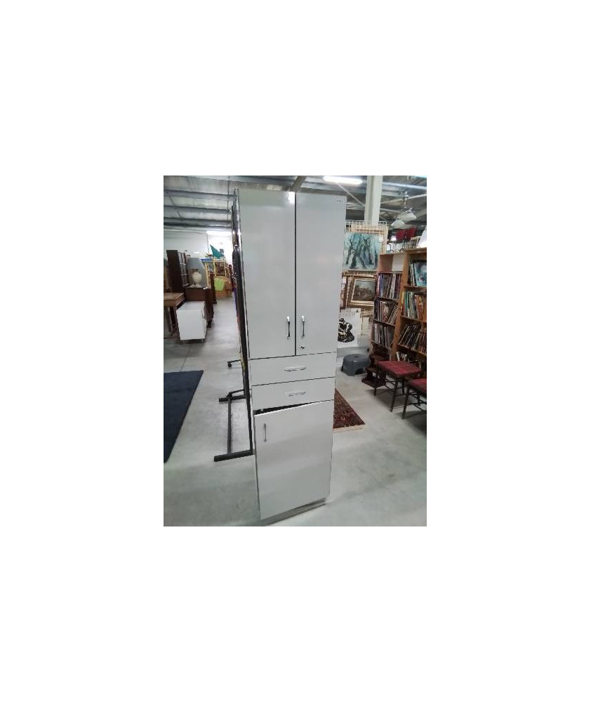 COLONNE DE SALLE DE BAIN BOIS BLANC 3 PORTES 2 TIROIRS JANIJURA