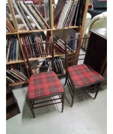 PAIRE DE CHAISES FAUX BAMBOU ASSISE TISSU ÉCOSSAIS NAPOLÉON III 
