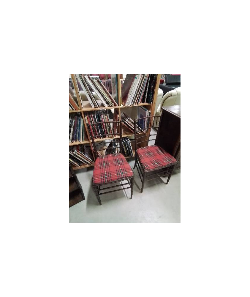 PAIRE DE CHAISES FAUX BAMBOU ASSISE TISSU ÉCOSSAIS NAPOLÉON III 