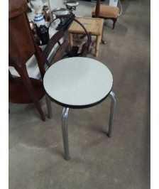 TABOURET ROND PIÈTEMENT METAL CHROMÉ ASSISE FORMICA VERT ANNÉES 70