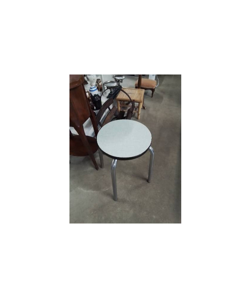 TABOURET ROND PIÈTEMENT METAL CHROMÉ ASSISE FORMICA VERT ANNÉES 70