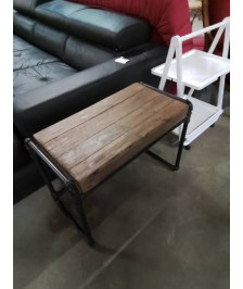 TABLE BASSE RECTANGULAIRE FER FORGÉ NOIR PLATEAU BOIS NATUREL STYLE INDUSTRIEL 