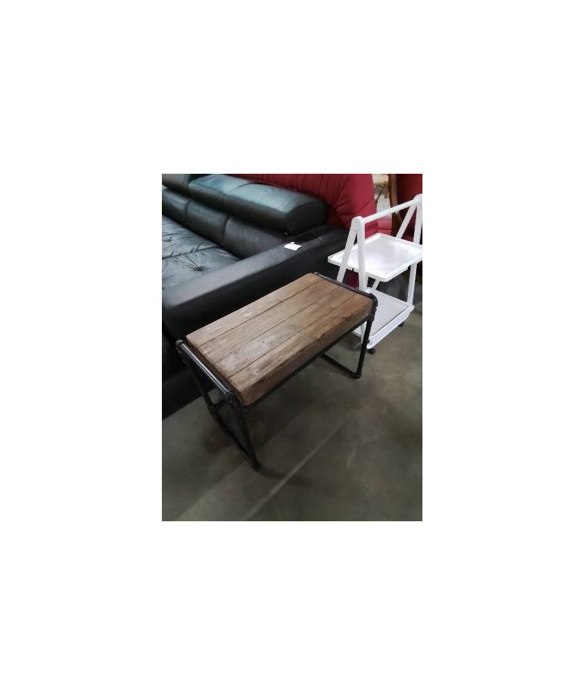 TABLE BASSE RECTANGULAIRE FER FORGÉ NOIR PLATEAU BOIS NATUREL STYLE INDUSTRIEL 