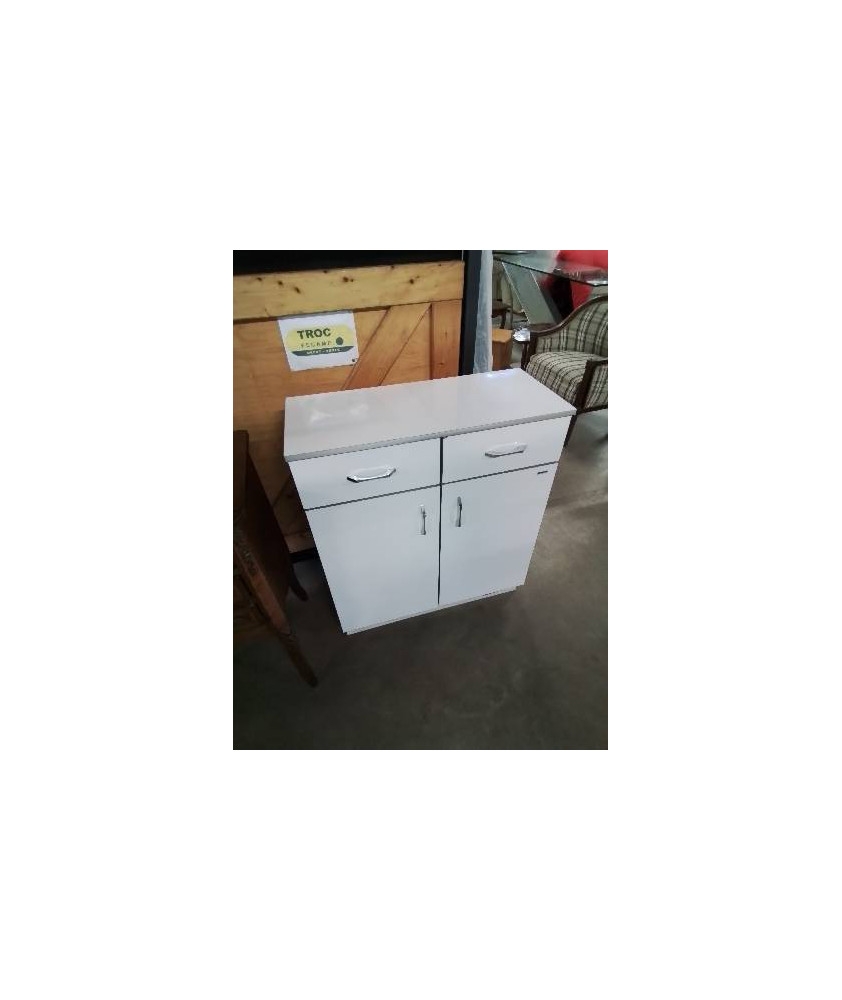 MEUBLE DE SALLE DE BAIN BOIS BLANC 2 TIROIRS 2 PORTE JANIJURA