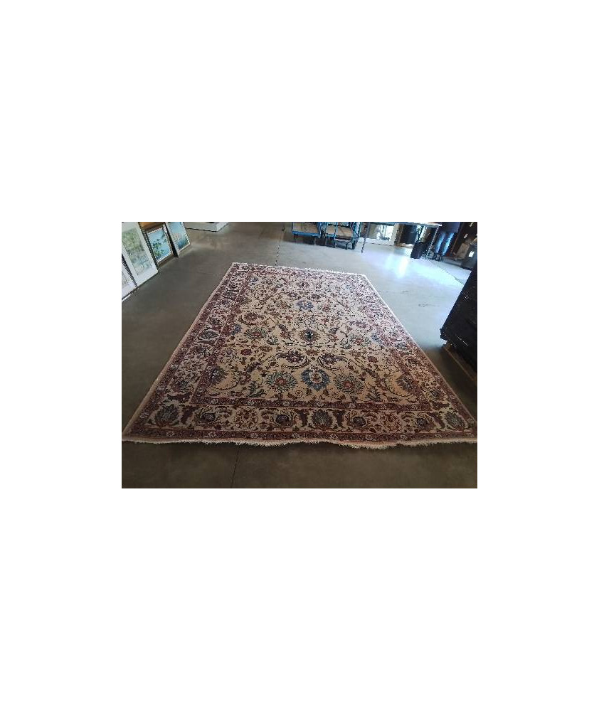 TAPIS LAINE FAIT MAIN TABRIZI IRAN BEIGE OCRE BLEU 229X333