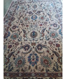 TAPIS LAINE FAIT MAIN TABRIZI IRAN BEIGE OCRE BLEU 229X333