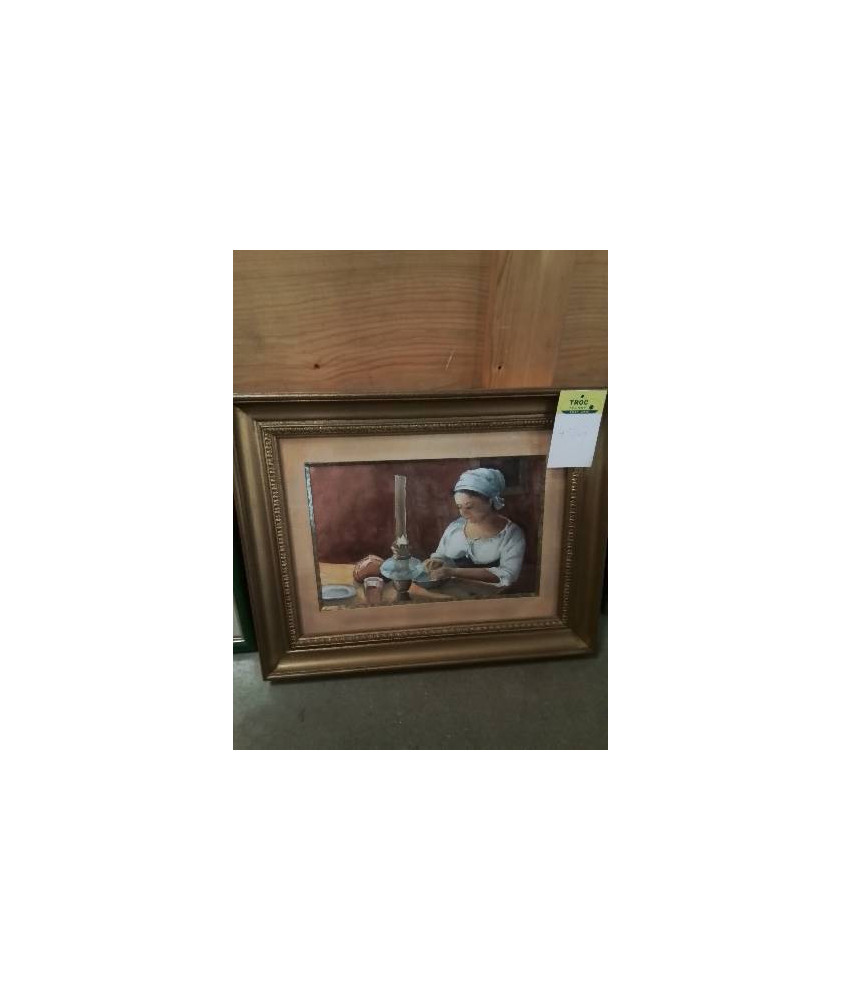 AQUARELLE FEMME A LA LAMPE A PETROLE COLETTE PRUDHOMME 