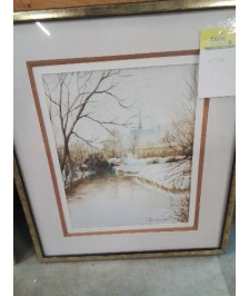 AQUARELLE FORÊT ET LAC ENNEIGÉ 