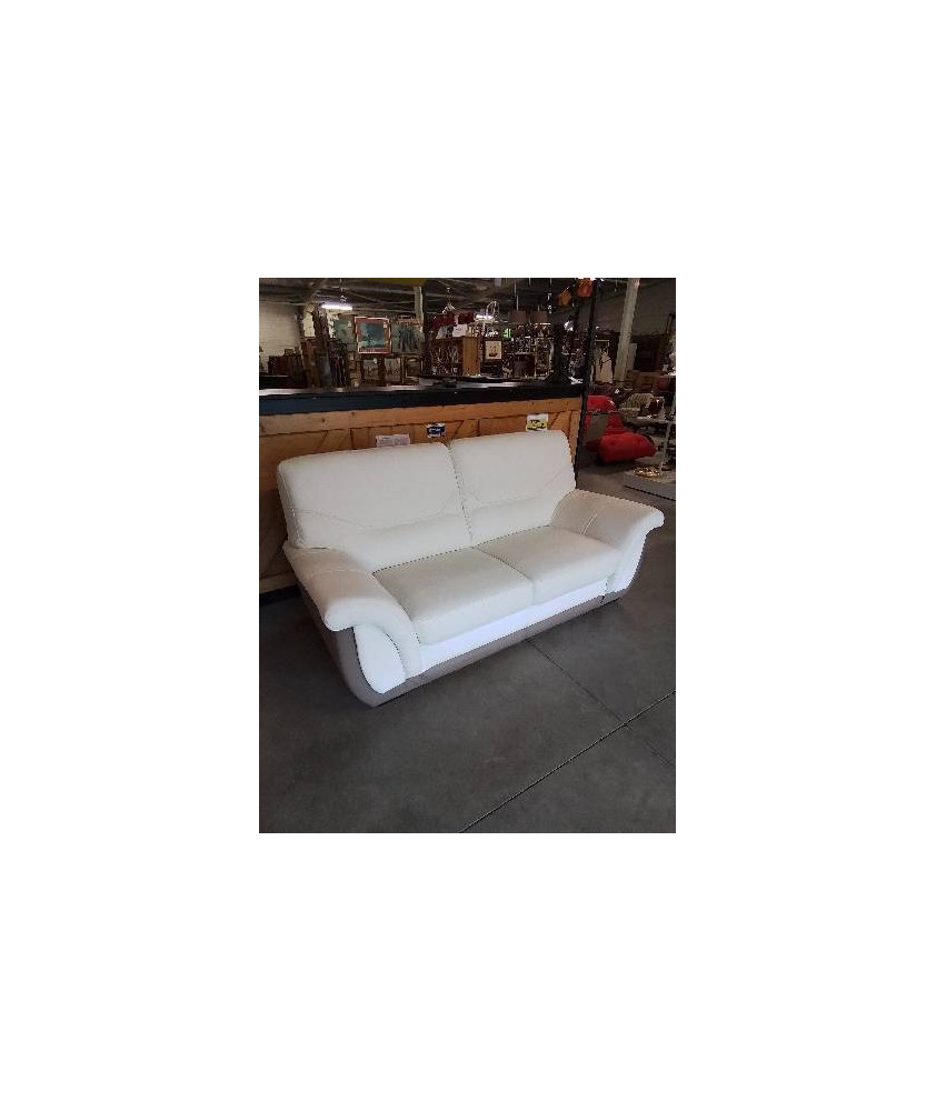 CANAPÉ 2 PLACES CUIR BLANC ET TAUPE 