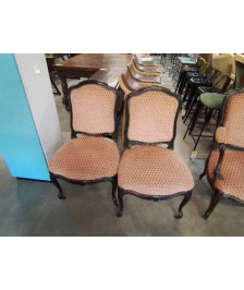 PAIRE DE CHAISES NAPOLÉON III BOIS NOIRCI GARNITURE LAITON TISSU VIEUX ROSE