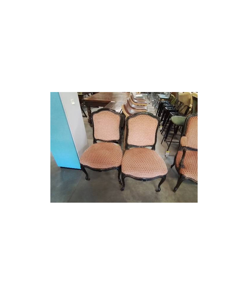 PAIRE DE CHAISES NAPOLÉON III BOIS NOIRCI GARNITURE LAITON TISSU VIEUX ROSE PAIRE DE CHAISES NAPOLÉON III BOIS NOIRCI GARNITURE LAITON TISSU VIEUX ROSE