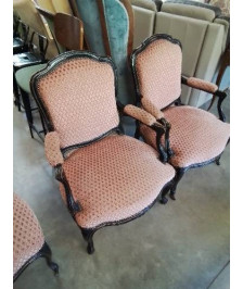 PAIRE DE FAUTEUILS NAPOLÉON III BOIS NOIRCI GARNITURE LAITON TISSU VIEUX ROSE