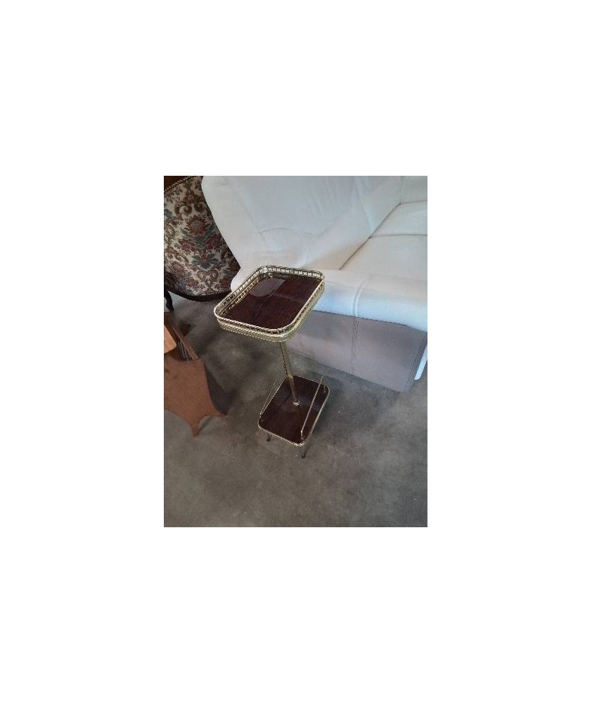 CONSOLE A GALERIE LAITON ET FORMICA MARRON 2 NIVEAUX ANNÉES 60