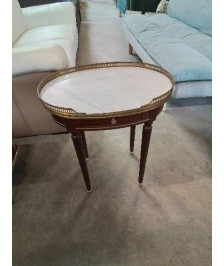 GUERIDON OVALE A GALERIE BOIS DESSUS MARBRE STYLE LOUIS XVI 