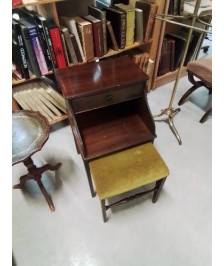 MEUBLE 1 TIROIR 1 NICHE AVEC TABOURET CAPITONNÉ TISSU OCRE
