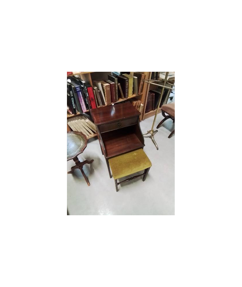 MEUBLE 1 TIROIR 1 NICHE AVEC TABOURET CAPITONNÉ TISSU OCRE