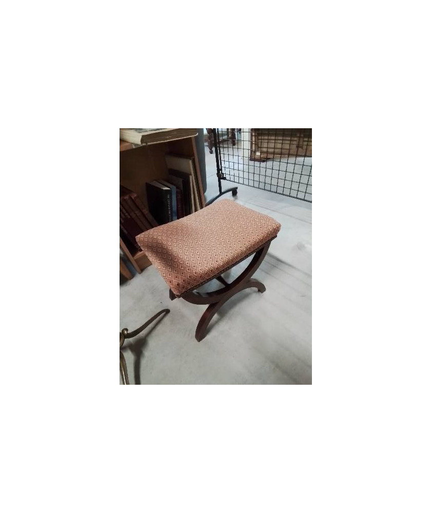 TABOURET CURULE  ACAJOU  ASSISE CAPITONNÉ TISSU VIEUX ROSE