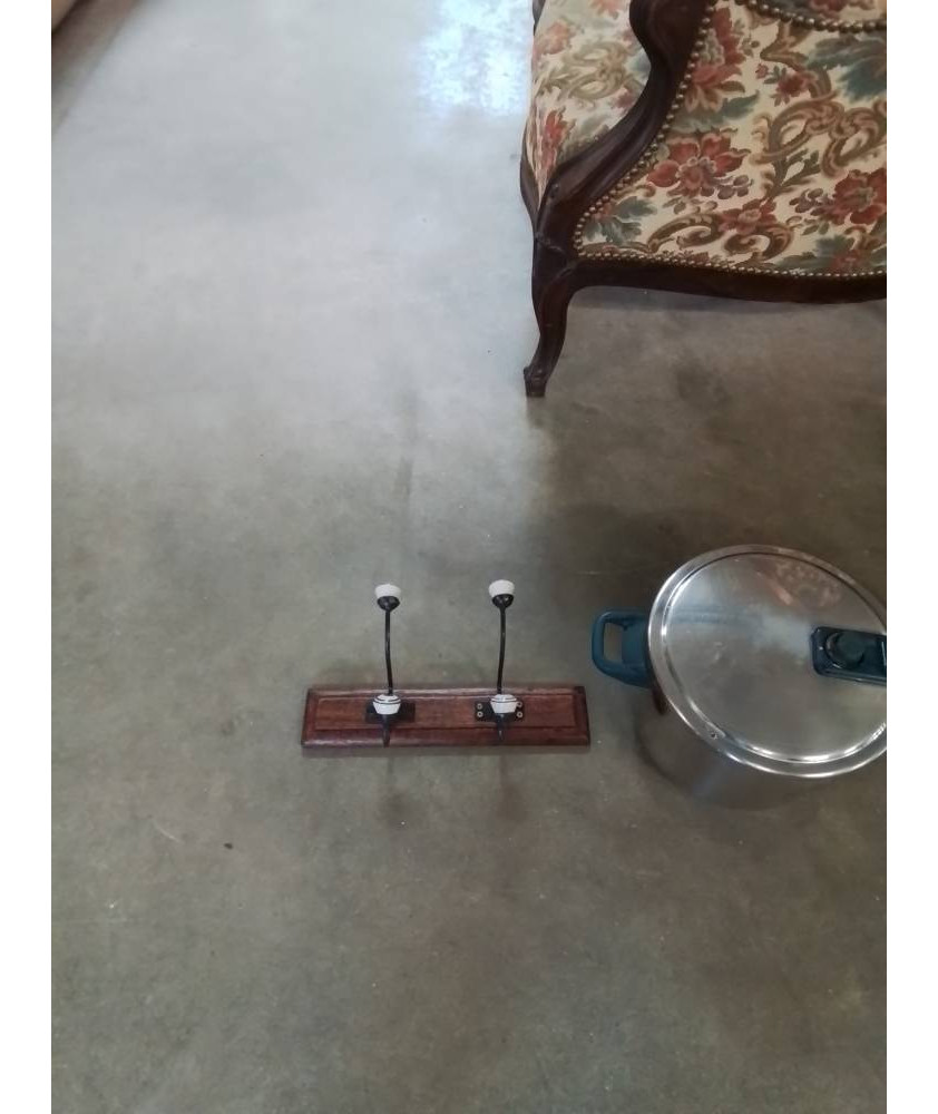 PORTE MANTEAU MURAL BOIS 2 PATÈRES MÉTAL ET CÉRAMIQUE 