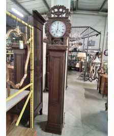 HORLOGE DE PARQUET CAISSE SAINT NICOLAS D’ALIERMONT BOIS SCULPTÉ EN L\'ÉTAT