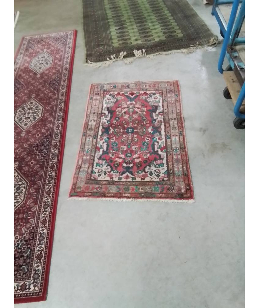 TAPIS LAINE FAIT MAIN HAMADAN IRAN  ROUGE BLEU OCRE 71X106 TAPIS LAINE FAIT MAIN HAMADAN IRAN  ROUGE BLEU OCRE 71X106