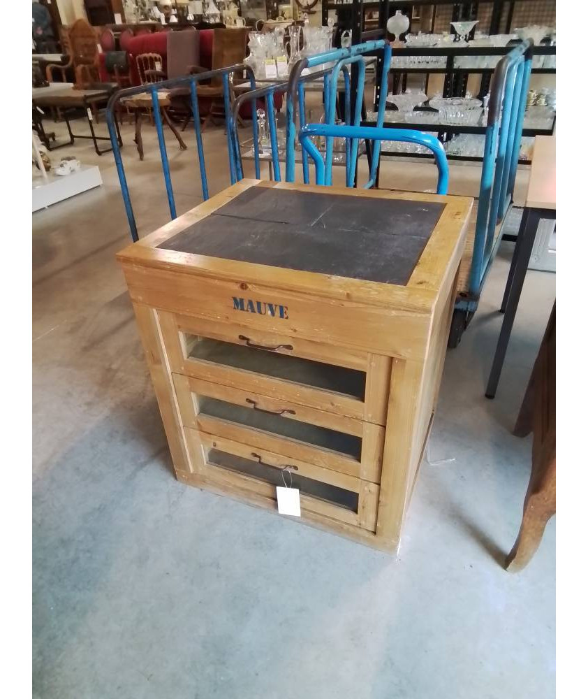 GRAINETIER  BOIS CLAIR 3 TIROIRS DESSUS ARDOISE 