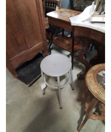 TABOURET INDUSTRIEL ROND BOIS ET MÉTAL PEINT TAUPE