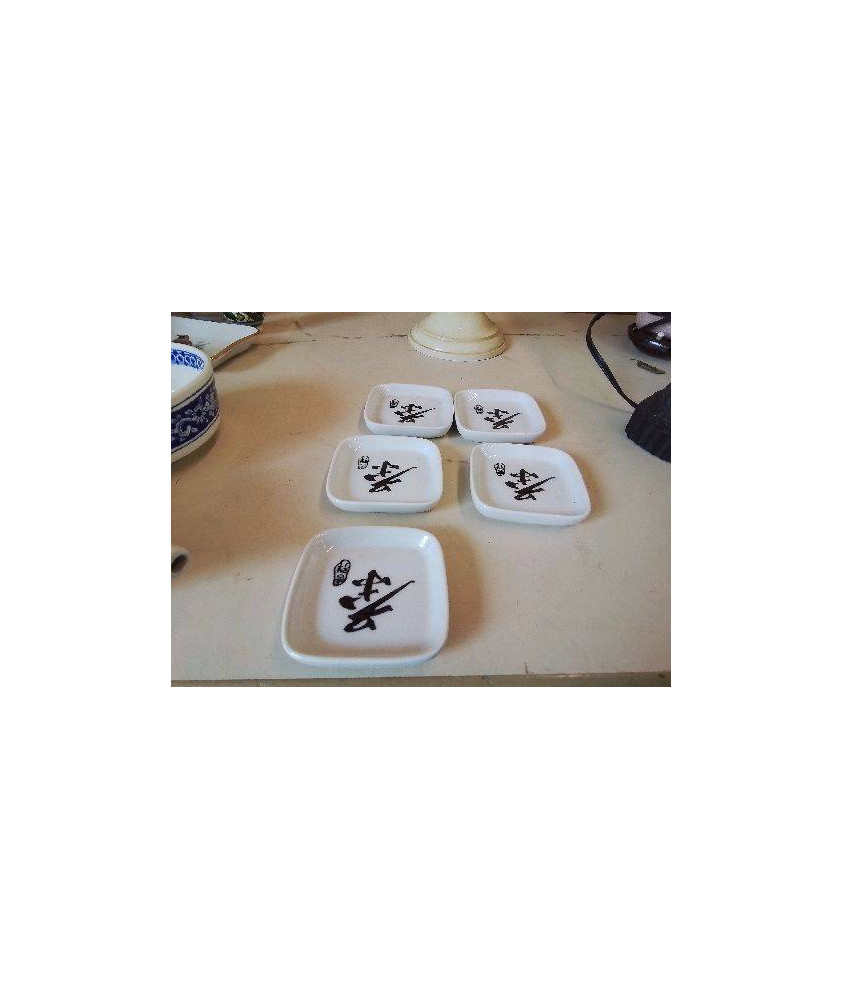 LOT DE 5 PETITE ASSIETTE CARRÉ CALIGRAPHIE ASIATIQUE 