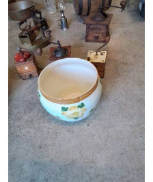 CACHE POT CÉRAMIQUE ECRU AUX FLEURS JAUNE