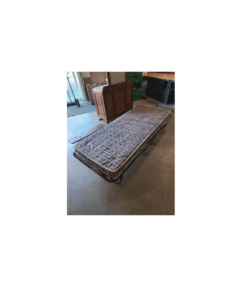 LIT D’APPOINT MÉTAL MARRON MATELAS TISSU MARRON 