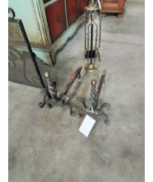 PAIRE DE CHENETS FONTE ET FER FORGÉ TORSADÉ DORÉ 