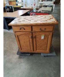 BUFFET DE CUISINE PIN DESSUS CARRELÉ 2 PORTES 2 TIROIRS 