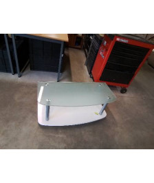 MEUBLE TV A ROULETTES BOIS PLATEAU VERRE 