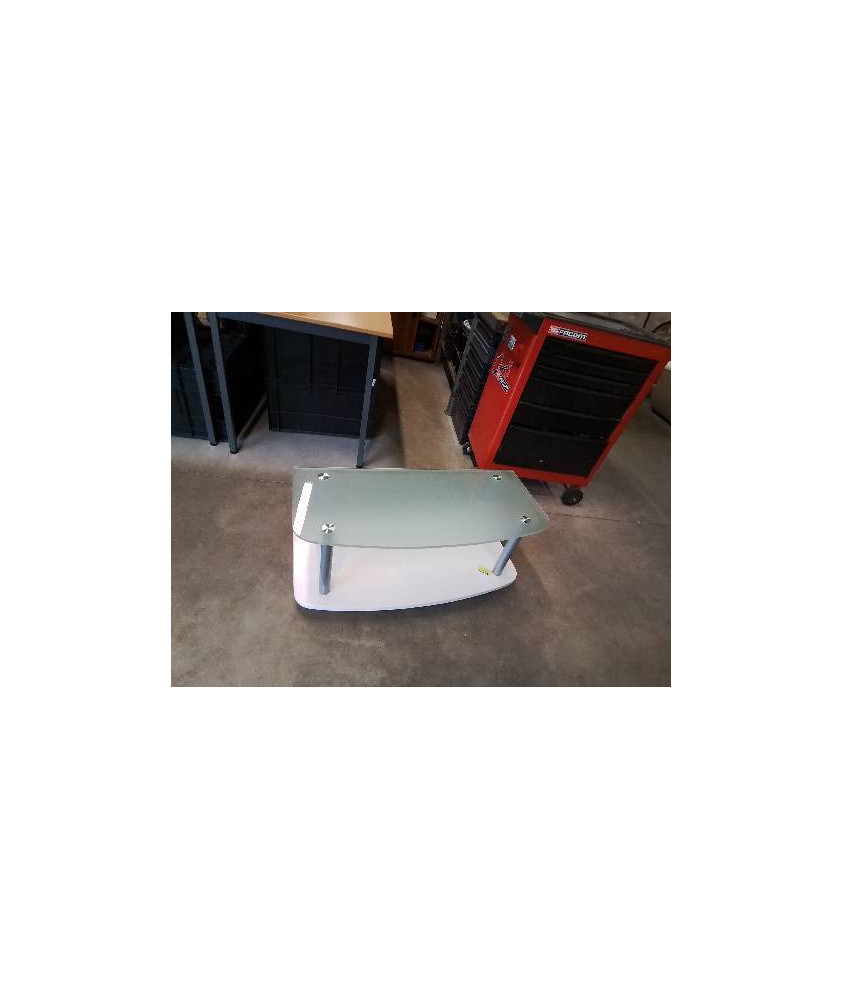 MEUBLE TV A ROULETTES BOIS PLATEAU VERRE 