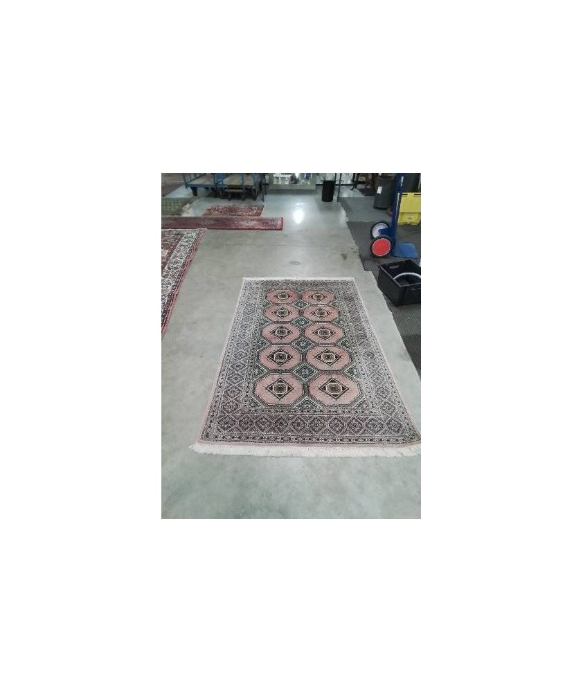 TAPIS LAINE FAIT MAIN PAKISTAN ROSE ROUGE GRIS122X185