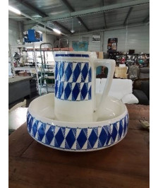 NÉCESSAIRE DE TOILETTE 2 PIÈCES CÉRAMIQUE ECRU ET BLEU K&G LUNEVILLE