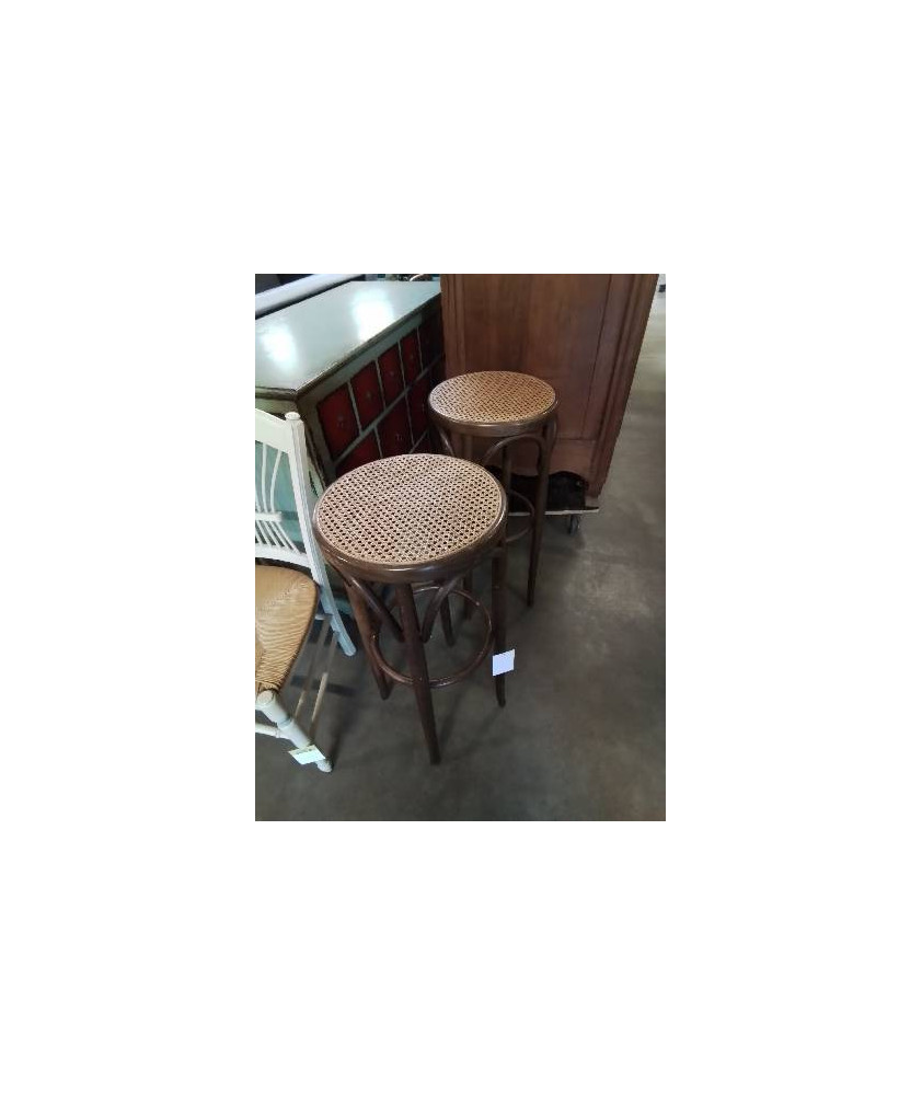 PAIRE DE TABOURETS DE BAR BOIS COURBÉ ASSISE CANNÉE 