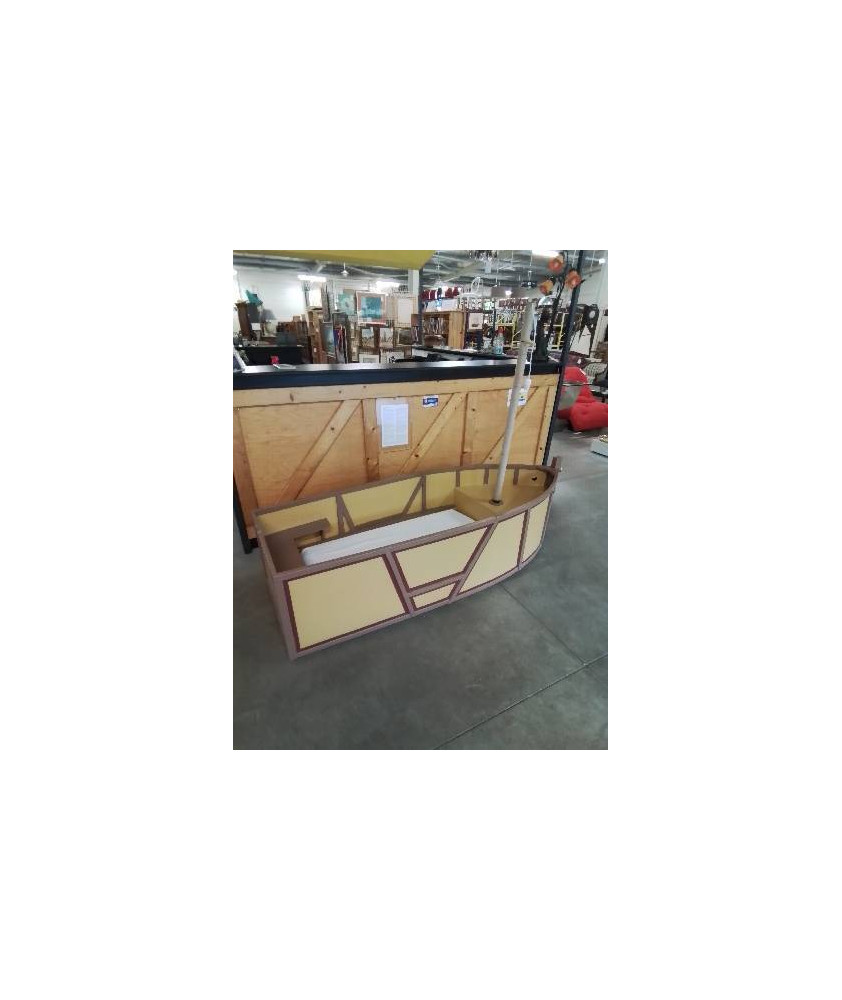 LIT ENFANT BATEAU BOIS PEINT JAUNE MARRON AVEC MATELAS MOUSSE 120X60CM