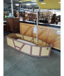 LIT ENFANT BATEAU BOIS PEINT JAUNE MARRON AVEC MATELAS MOUSSE 120X60CM