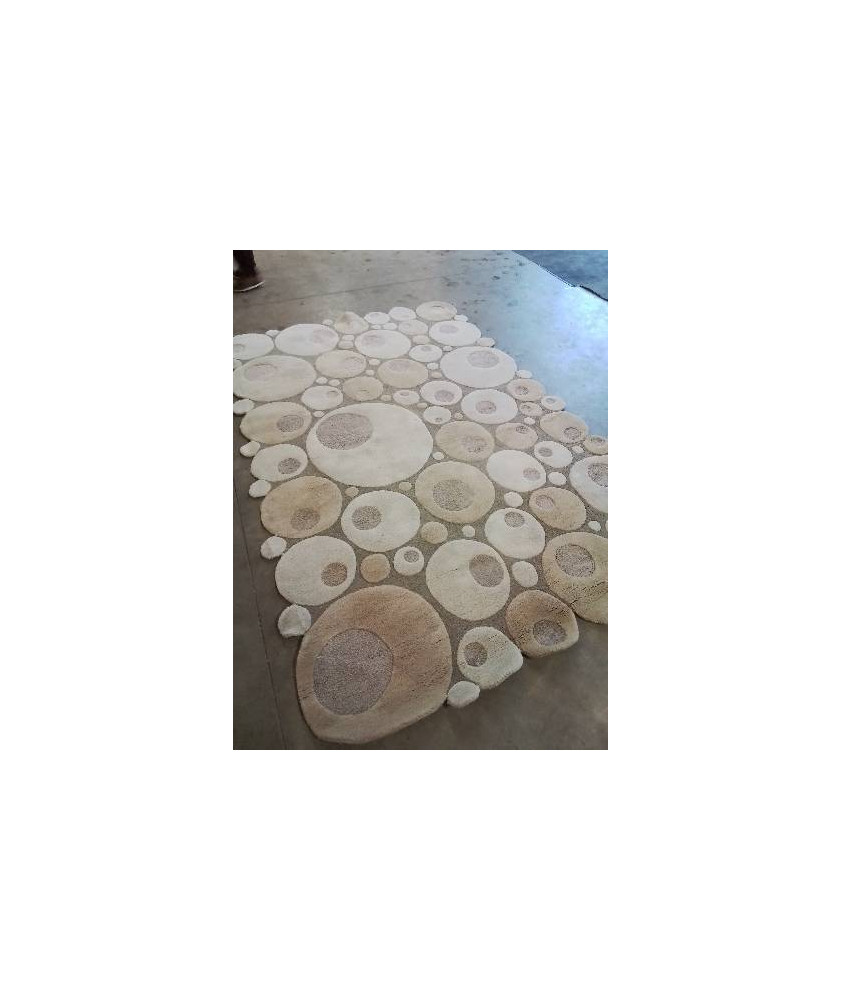 TAPIS LAINE CERCLES BEIGE TAUPE 300X200CM LIGNE PURE