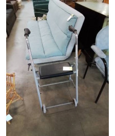 DEHAMBULATEUR PLIANT A ROULETTES MÉTAL GRIS ET PU NOIR