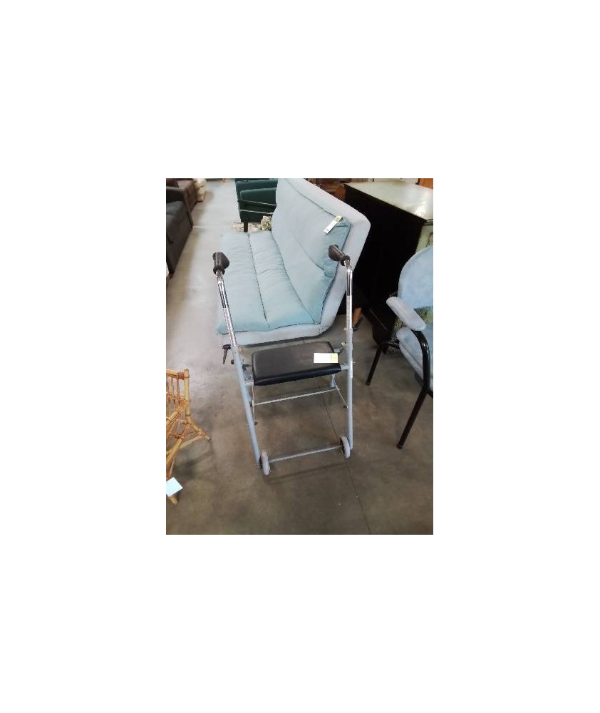 DEHAMBULATEUR PLIANT A ROULETTES MÉTAL GRIS ET PU NOIR