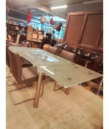 TABLE EN VERRE 160X90 ALLONGES 2X 50 CM