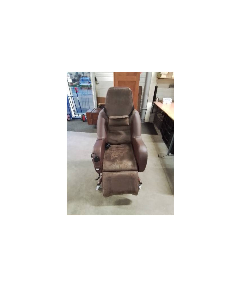 FAUTEUIL RELAX MASSANT ELECTRIQUE  A ROULETTES TISSU ET PU MARRON