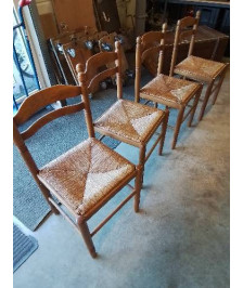 4 CHAISES DE CUISINE BOIS PAILLÉ 